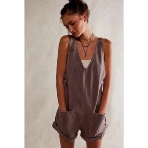 Free People High Roller Shortall Mountain Majesty Brown Denim Romper Overalls
